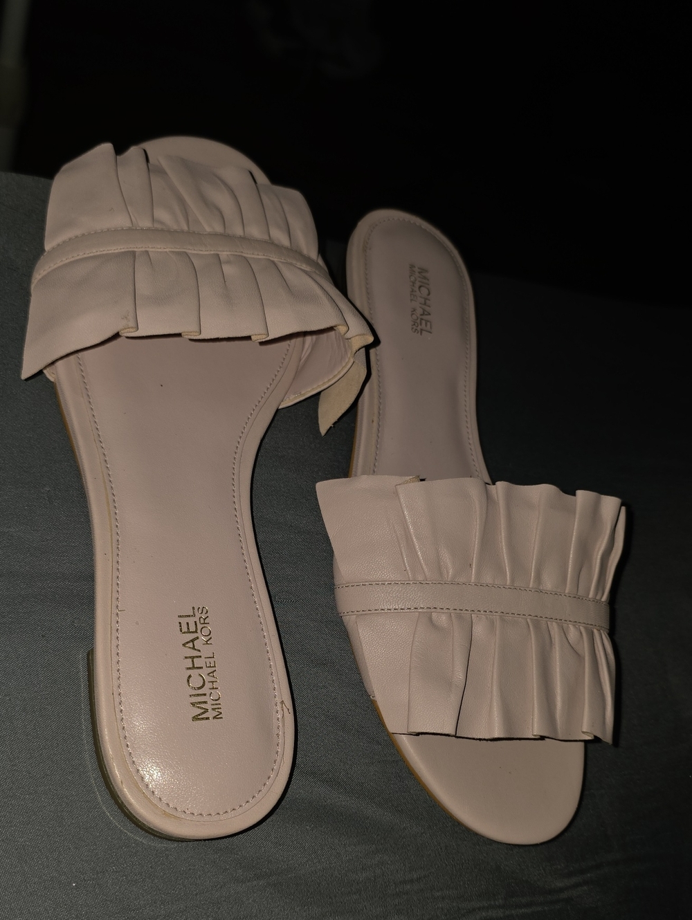 Michael Kors Pale Pink Ruffle Slide Mules